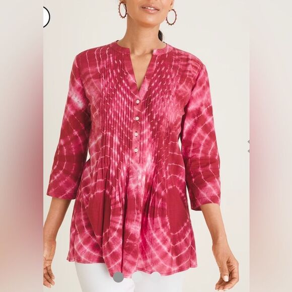 Chicos Tie-Dye Pintick Peasant Blouse size 16-18. - Picture 1 of 9